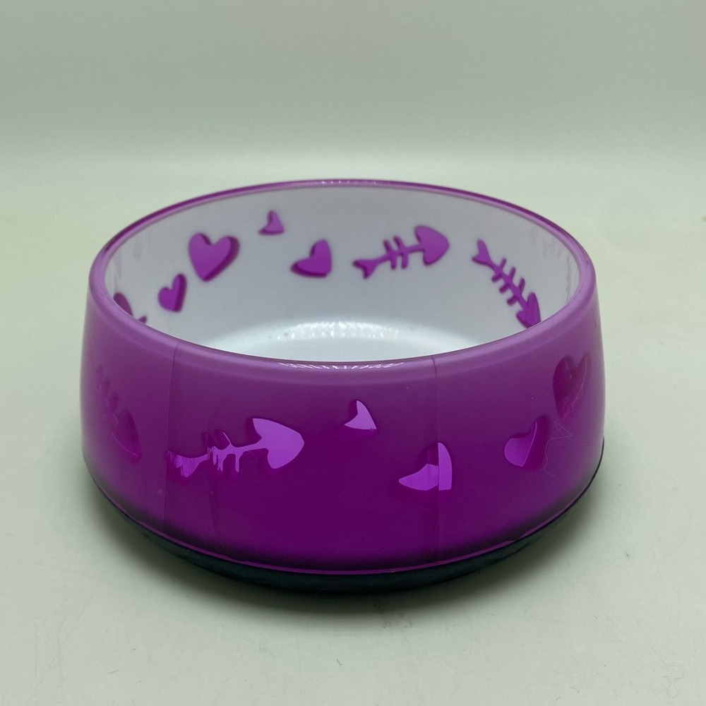 Purple Heart and Fishbone Pet Bowl Plastic